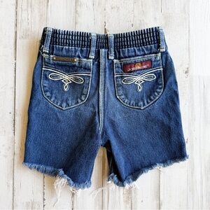 Vintage 1990s Jordache Girls Denim Cutoff Shorts Size 3 Dark Wash Frayed Hem